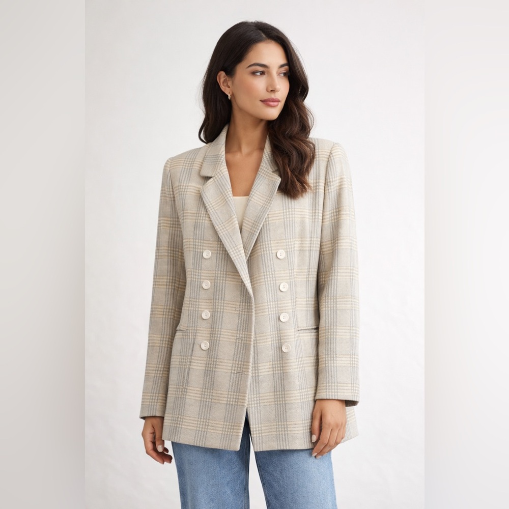 Vintage Plaid Double-Breasted Women's Blazer